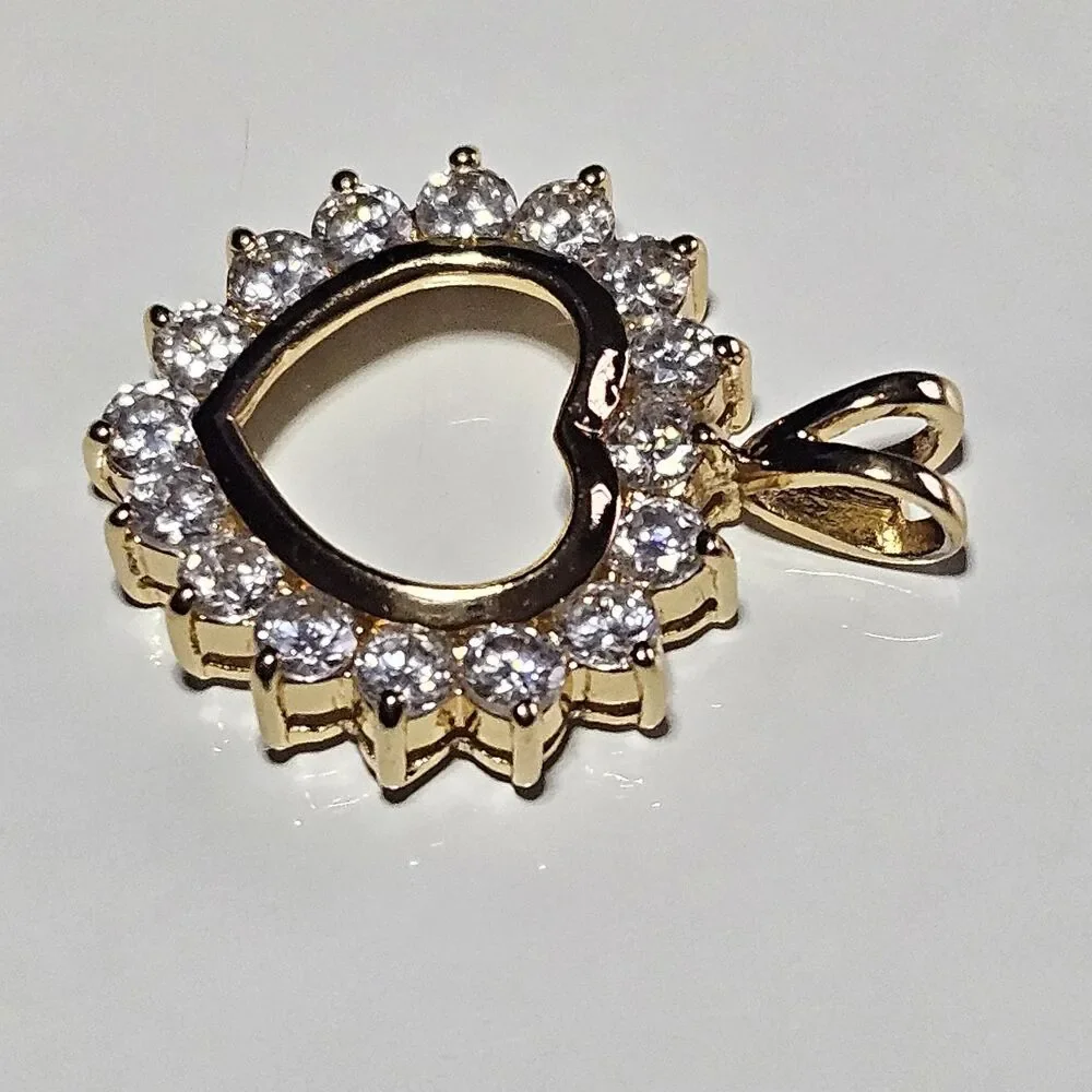 HAN 925 Yellow Gold Over Sterling Silver Vermeil CZ Heart Pendant - Picture 7 of 12